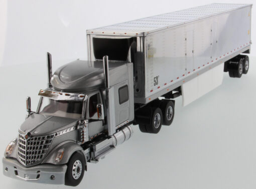 International 1:50 Diecast LoneStar Sleeper with 53' Refrigerated Van - Silver truck + Silver chrome plated cargo van 71043