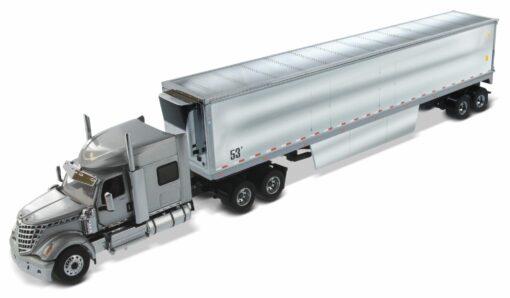 International 1:50 Diecast LoneStar Sleeper with 53' Refrigerated Van - Silver truck + Silver chrome plated cargo van 71043 - Image 14