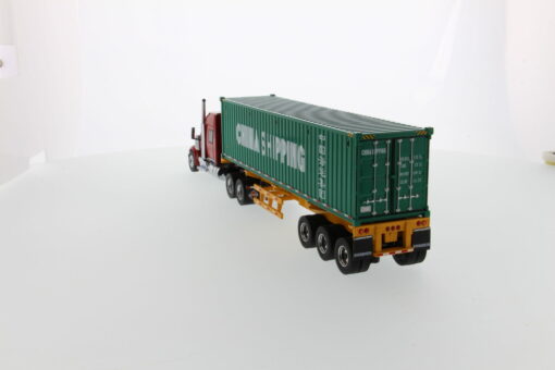 International 1:50 Diecast LoneStar Sleeper Cab with Skeleton Trailer and 40' Dry Goods Sea Container - Red tractor + Safety yellow skeleton + China Shipping container 71045 - Image 11