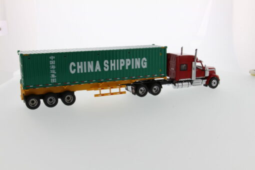 International 1:50 Diecast LoneStar Sleeper Cab with Skeleton Trailer and 40' Dry Goods Sea Container - Red tractor + Safety yellow skeleton + China Shipping container 71045 - Image 10