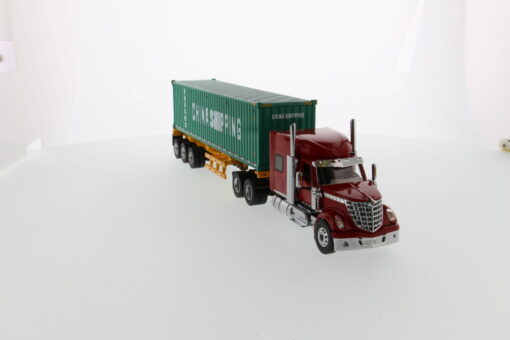 International 1:50 Diecast LoneStar Sleeper Cab with Skeleton Trailer and 40' Dry Goods Sea Container - Red tractor + Safety yellow skeleton + China Shipping container 71045 - Image 9