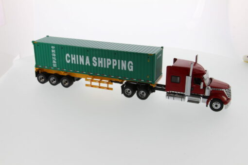 International 1:50 Diecast LoneStar Sleeper Cab with Skeleton Trailer and 40' Dry Goods Sea Container - Red tractor + Safety yellow skeleton + China Shipping container 71045 - Image 6