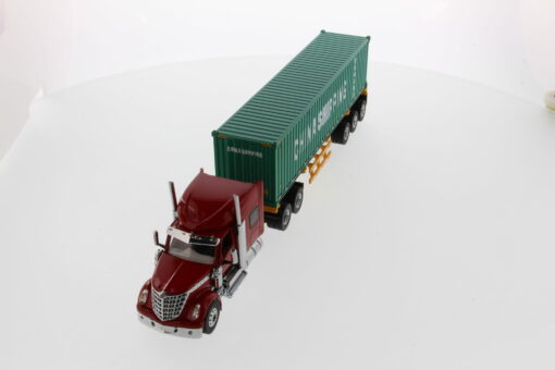 International 1:50 Diecast LoneStar Sleeper Cab with Skeleton Trailer and 40' Dry Goods Sea Container - Red tractor + Safety yellow skeleton + China Shipping container 71045 - Image 5