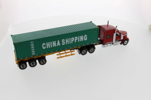 International 1:50 Diecast LoneStar Sleeper Cab with Skeleton Trailer and 40' Dry Goods Sea Container - Red tractor + Safety yellow skeleton + China Shipping container 71045 - Image 3