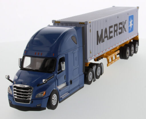 Freightliner 1:50 Diecast New Cascadia with with 40' Dry good Sea Container - Blue tractor + Yellow trailer + MAERSK container 71048