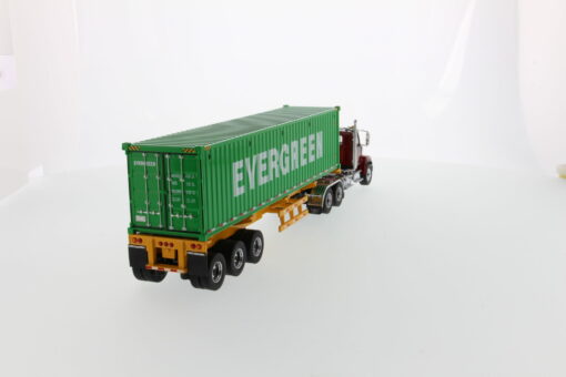 Western Star 1:50 Diecast 4700 SB Tandem Truck-Tractor with 40' Dry good Sea Container - Metallic red tractor + Yellow trailer + EverGreen container 71049 - Image 11