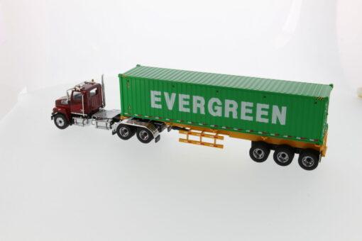 Western Star 1:50 Diecast 4700 SB Tandem Truck-Tractor with 40' Dry good Sea Container - Metallic red tractor + Yellow trailer + EverGreen container 71049 - Image 8