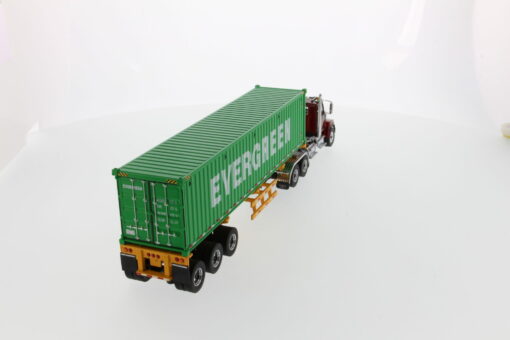 Western Star 1:50 Diecast 4700 SB Tandem Truck-Tractor with 40' Dry good Sea Container - Metallic red tractor + Yellow trailer + EverGreen container 71049 - Image 20