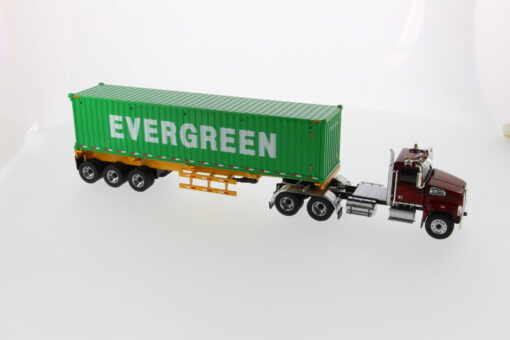 Western Star 1:50 Diecast 4700 SB Tandem Truck-Tractor with 40' Dry good Sea Container - Metallic red tractor + Yellow trailer + EverGreen container 71049 - Image 6