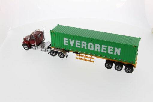Western Star 1:50 Diecast 4700 SB Tandem Truck-Tractor with 40' Dry good Sea Container - Metallic red tractor + Yellow trailer + EverGreen container 71049 - Image 4