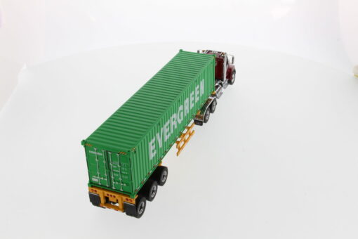 Western Star 1:50 Diecast 4700 SB Tandem Truck-Tractor with 40' Dry good Sea Container - Metallic red tractor + Yellow trailer + EverGreen container 71049 - Image 3
