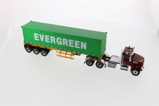 Western Star 1:50 Diecast 4700 SB Tandem Truck-Tractor with 40' Dry good Sea Container - Metallic red tractor + Yellow trailer + EverGreen container 71049 - Image 2