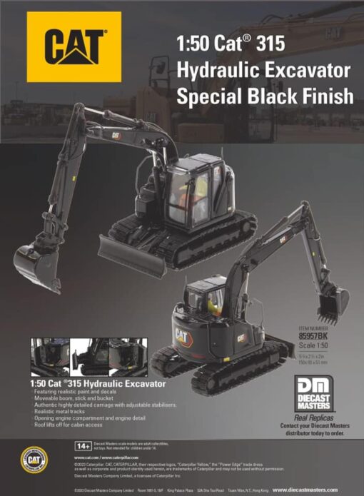 Cat Caterpillar Black Edition 315 Small Hydraulic Excavator 85957BK - Image 22